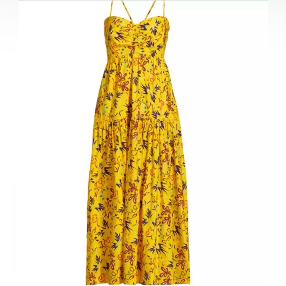 A.L.C. Arit Floral Maxi Dress Yellow Red Multicolor Size 4 Cotton Open Back $518